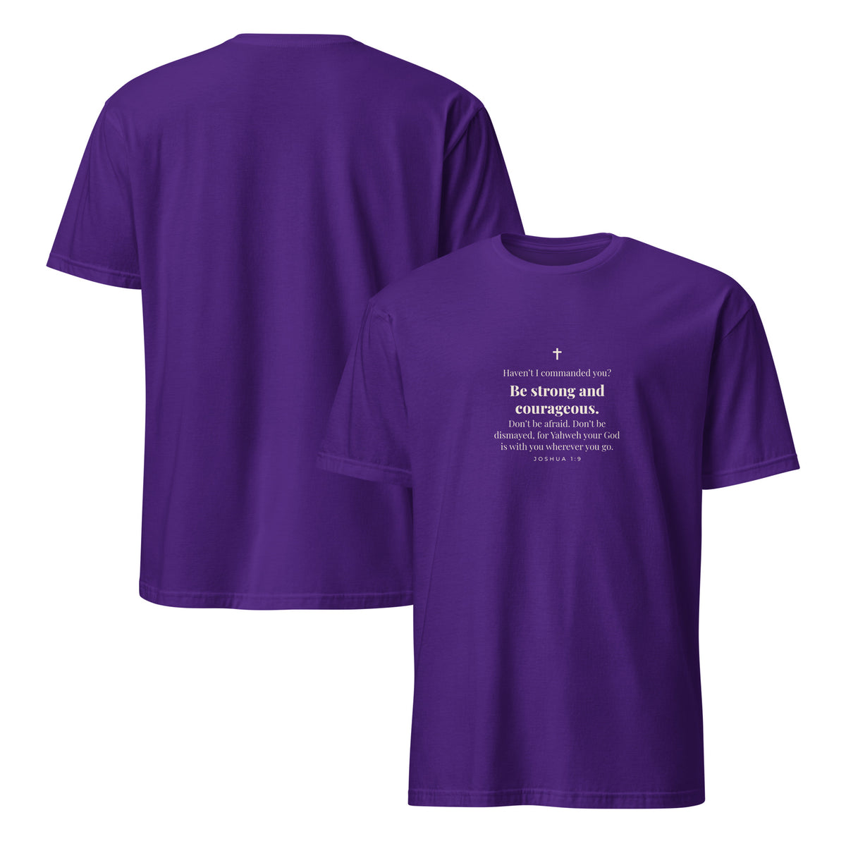 Joshua 1:9 T-Shirt in Purple – front and back mockup