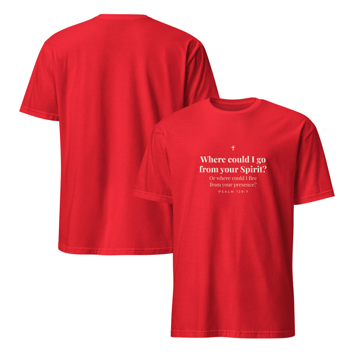 Psalm 139:7 T-Shirt in Red – front and back mockup