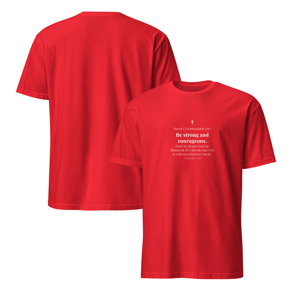 Joshua 1:9 T-Shirt in Red – front and back mockup
